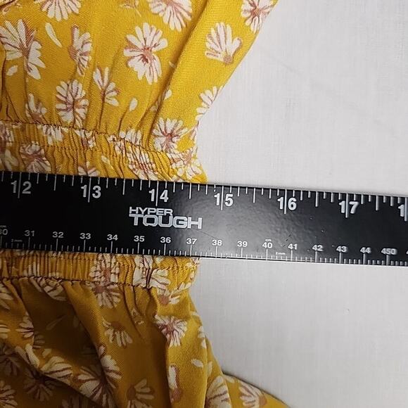 Boho Jumpsuit Ruffles Floral Empire Waist Blouson Romper Yellow Sleeveless - Picture 5 of 5